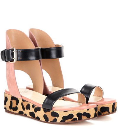 Leather, suede and calf hair sandals