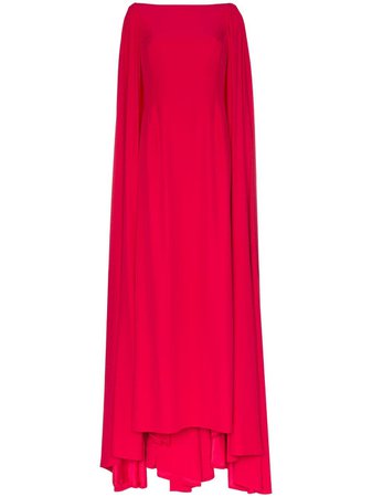 Red Carolina Herrera Cape-Style Gown | Farfetch.com