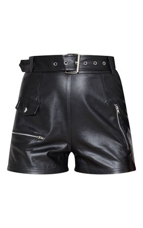 Black Faux Leather Biker Short | Shorts | PrettyLittleThing