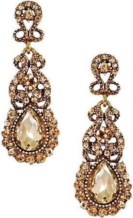 Amazon.com: Antique Gold Vintage Retro Deco Victorian Style Champagne Amber Yellow Topaz Citrine Rhinestone Statement Earrings: Clothing, Shoes & Jewelry