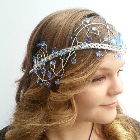 Sapphire and Ice Blue Elven Princess Wedding Headdress Tiara