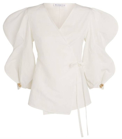 cream Rejina Pyo puff sleeve wrap blouse