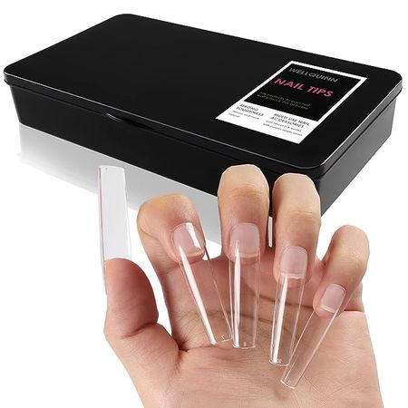 Amazon.com: Wellquinn Square Nail Tips Full Cover Clear Soft Gel X False Fake Press on for Acrylic Nails Professional Nail Extension Gelly Tips with Case 10 Sizes 360 Pcs : Beauty & Personal Care