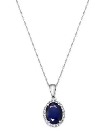 Macy's 10k White Gold Sapphire and White Sapphire Oval Pendant Necklace