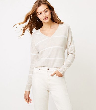 Petite Striped V-Neck Sweater