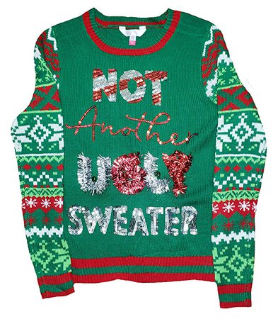 Junior's Christmas Not Another Ugly Sweater Green Sweater at Amazon Women’s Clothing store