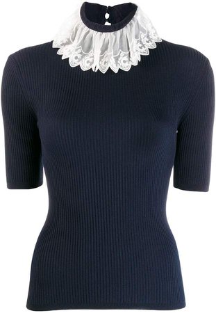 embellished collar ribbed knitted top