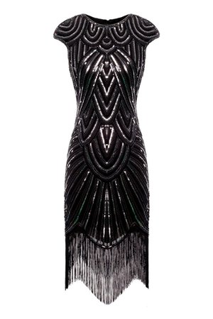 Zapaka Women's Black Gatsby Glitter Fringe 1920s Party Flapper Dress – ZAPAKA