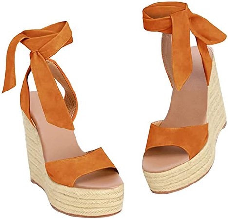 Amazon.com | Womens Open Toe Tie Lace Up Espadrille Platform Wedges Sandals Ankle Strap Slingback Dress Shoes | Platforms & Wedges