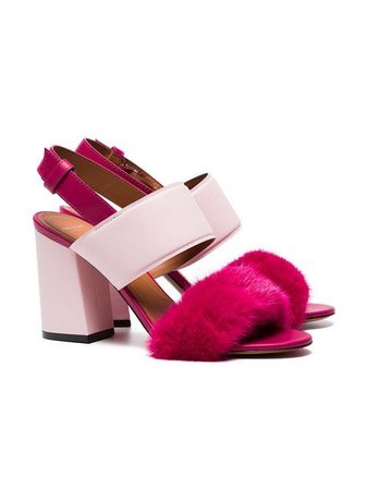 Givenchy Pink Paris 90 Fur Block Heel Sandals