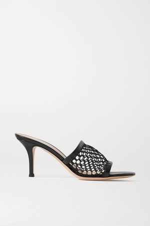 Black 70 leather-trimmed fishnet mules | Gianvito Rossi | NET-A-PORTER