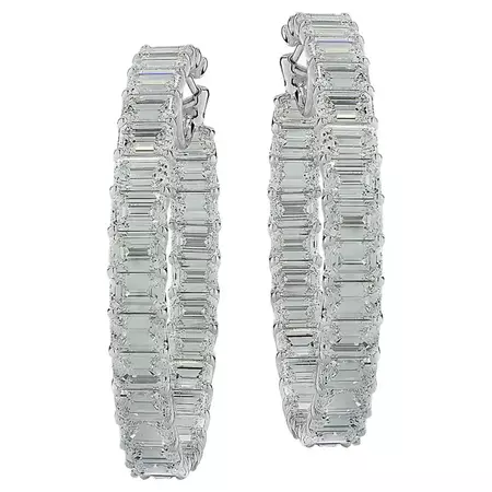 GIA Certified 29.77 Carat Emerald Cut Diamond in/Out Hoop Earrings For Sale at 1stDibs