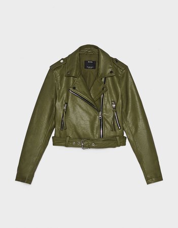 Cropped faux leather biker jacket - Jackets & coats - Bershka United Kingdom