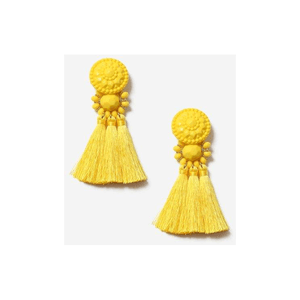 Yellow bead and tassel drop earrings for $28.00 available on URSTYLE.com