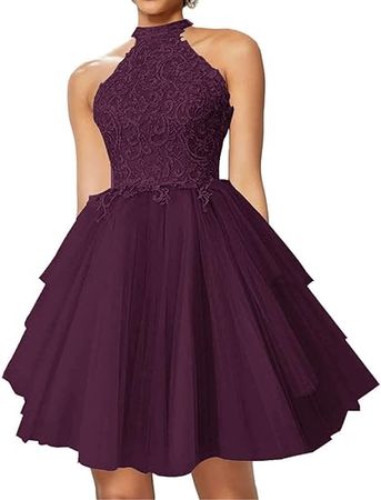 Amazon.com: ISABUFEI Homecoming Dresses Lace Appliques Cocktail Dresses for Women Formal Prom Dress Halter Neck : Clothing, Shoes & Jewelry