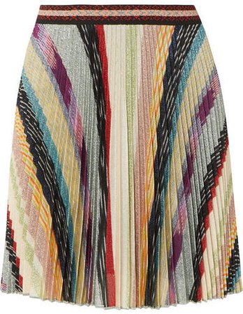 Metallic Striped Crochet-knit Mini Skirt - Beige