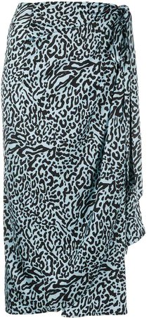 Andamane leopard-print draped satin midi skirt