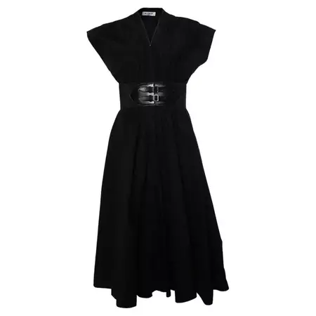 Alaia, Belted cotton midi poplin dress in black For Sale at 1stDibs