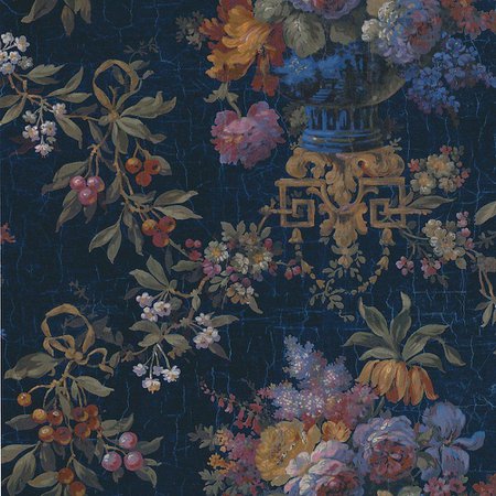 The Wallpaper Company 20.5 In. W Blue Large Rose and Berries Floral Wallpaper | The Home Depot Canada
