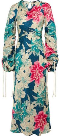 Floral-print Silk-jacquard Maxi Dress - Blue