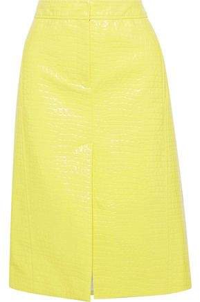Croc-effect Faux Glossed-leather Skirt