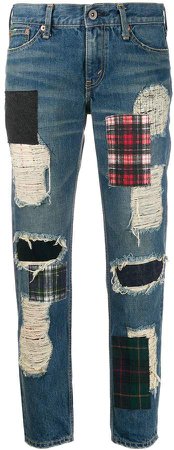 Junya Watanabe Pre-Owned patchwork destroyed mid-rise jeans
