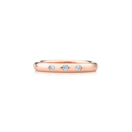 Elsa Peretti™ stacking band ring in 18k rose gold with diamonds. | Tiffany & Co.