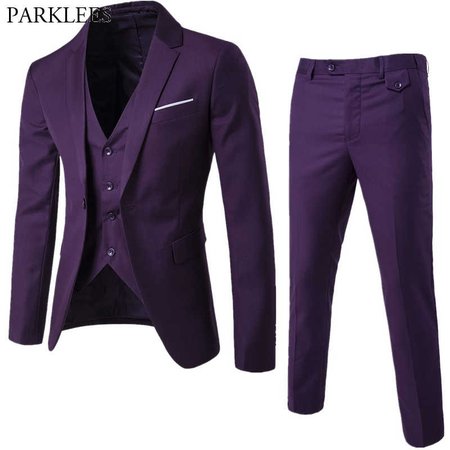 3pc Men Purple Suit (Jacket+Pants+Vest) Brand Slim Fit Elegant Suits With Pants Mens Grooming Busienss Tuxedo Suits Ternos S 6XL|Suits| - AliExpress