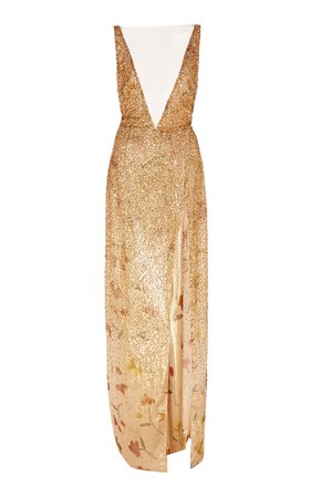 Oscar de la Renta Embellished Chiffon Gown