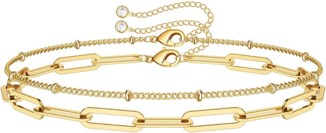 Amazon.com: Turandoss Gold Bracelets for Women, 14K Filled Layering Oval Chain Bracelet Cute Layered Beads Women Jewelry(Oval & Chain): Clothing, Shoes & Jewelry
