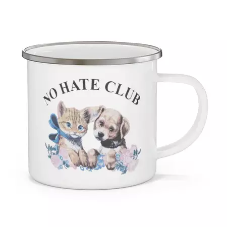 Cute Baby Animal Enamel Camping Mug, No Hate Spread Positivity Coffee