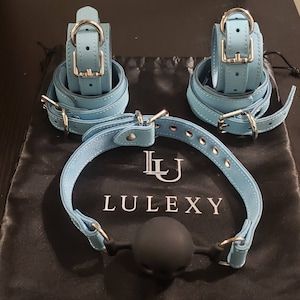 Blue BDSM Handcuffs 1.5 Leather Wrist Cuffs Light | Etsy UK