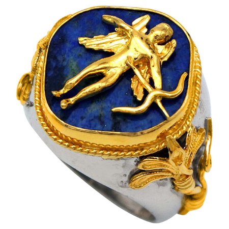 18k Gold and Silver Lapis Lazuli God of Love "Eros" Ring For Sale at 1stDibs