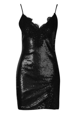 Sequin Lace Mix Slip Mini Dress | Boohoo