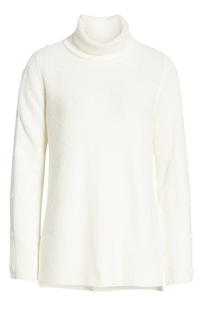 Halogen® Button Sleeve Turtleneck Sweater (Regular & Petite) | Nordstrom