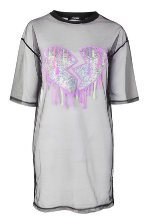 Sequin Mesh T-Shirt Dress by Jaded London
