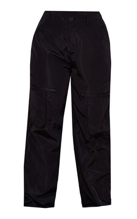Plus Black Nylon Pocket Wide Leg Cargo Trousers | PrettyLittleThing USA