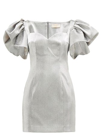 Sara Battaglia Puffed-Sleeve Metallic Mini Dress