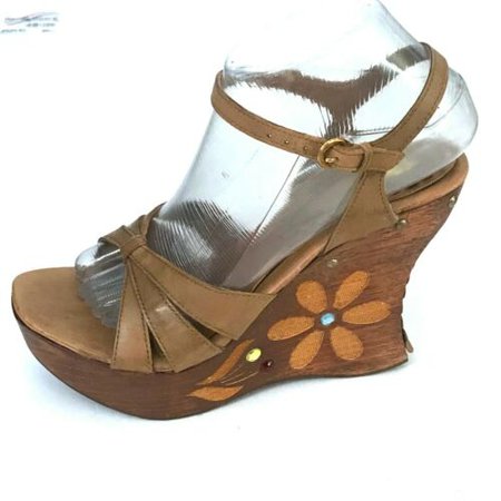 TWO LIPS Dominga Darling Romantic Floral Hippie BoHo Wood Wedge Sandals Tan 7M | eBay