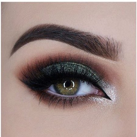 Dark Olive Green Smokey Eyes w/ Glitter