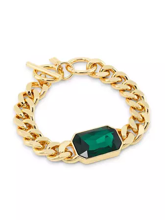 Shop Kenneth Jay Lane 14K Gold-Plated & Faux Emerald Toggle Bracelet | Saks Fifth Avenue