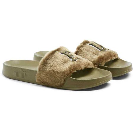FENTY Unisex Fur Slide Sandals | Burnt Olive-Puma Black | PUMA Fenty Puma By Rihanna | PUMA United States