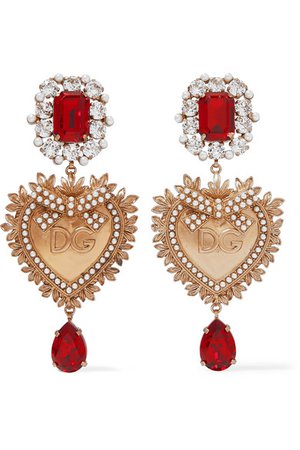 Dolce & Gabbana | Gold-plated, crystal and faux pearl clip earrings | NET-A-PORTER.COM