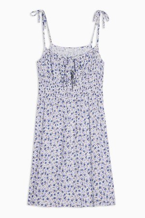 Blue Ruched Ditsy Print Mini Dress | Topshop
