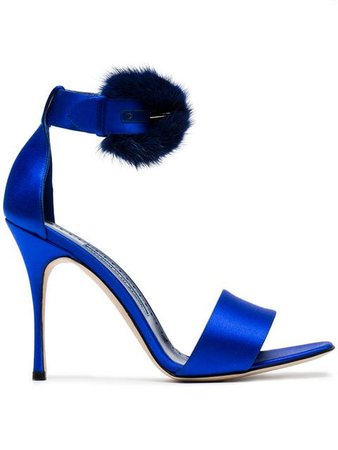 Manolo Blahnik Blue Trespola 105 Satin Fur Sandals $835 - Shop SS18 Online - Fast Delivery, Price