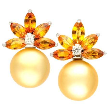 Ella Gafter Golden Pearl Diamond Yellow Sapphire Earrings
