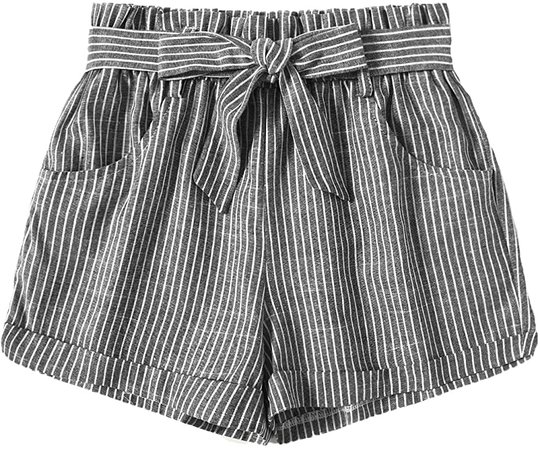 SweatyRocks Women's Casual Elastic Waist Striped Summer Beach Shorts with Pockets