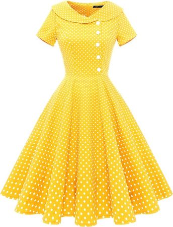 Amazon.com: Wedtrend Yellow Vintage Summer Wedding Guest Dress, Short Sleeve Tea Party Dress Vintage 50s Pinup Dress Retro Cocktail Swing Party Dress A-line 50's Housewife Dress WTP20007YellowSmallWhiteDotXS : Clothing, Shoes & Jewelry