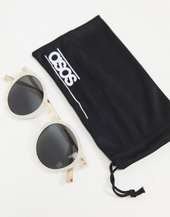 ASOS DESIGN recycled frame round sunglasses with metal arms in pearlized finish | ASOS