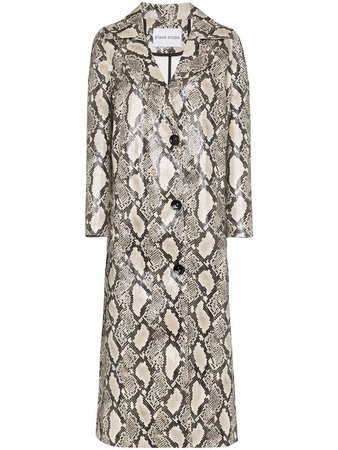 STAND STUDIO Mollie snake-print faux leather coat - FARFETCH